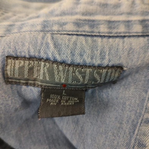 Upper West Side L Shirt Woman’s Blue Denim Button Long Sleeve Floral Embroidery - Picture 6 of 9